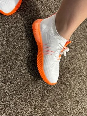 White and Bright Orange Women's Athletic Sneakers - Lightweight Comfort